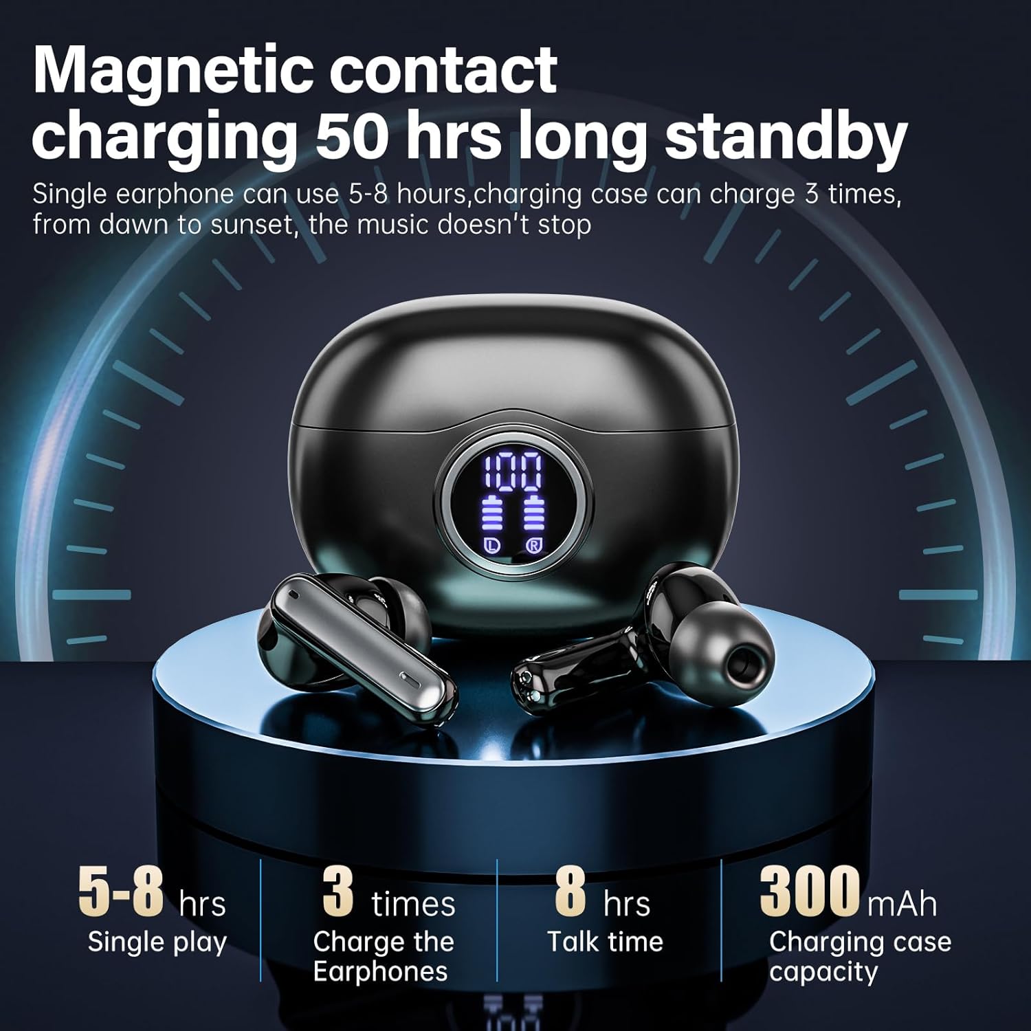 A10 Pro Wireless Earbuds, Bluetooth 5.3 Headphones HiFi Stereo 50H Playback LED Digital Display Ear Buds with ENC Noise Canceling Headset, IPX7 Waterproof Earphones for Gym/Running/Work - Image 3