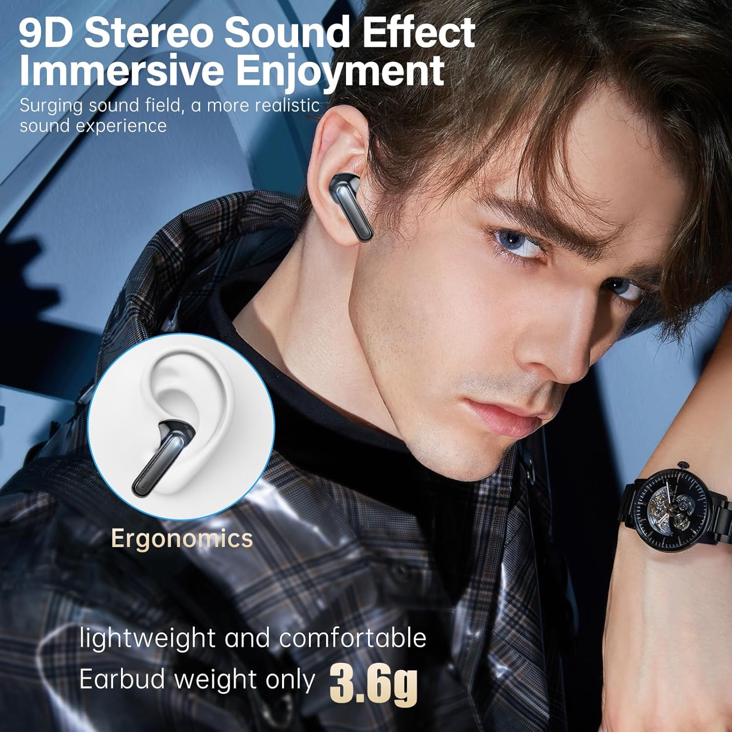 A10 Pro Wireless Earbuds, Bluetooth 5.3 Headphones HiFi Stereo 50H Playback LED Digital Display Ear Buds with ENC Noise Canceling Headset, IPX7 Waterproof Earphones for Gym/Running/Work - Image 5