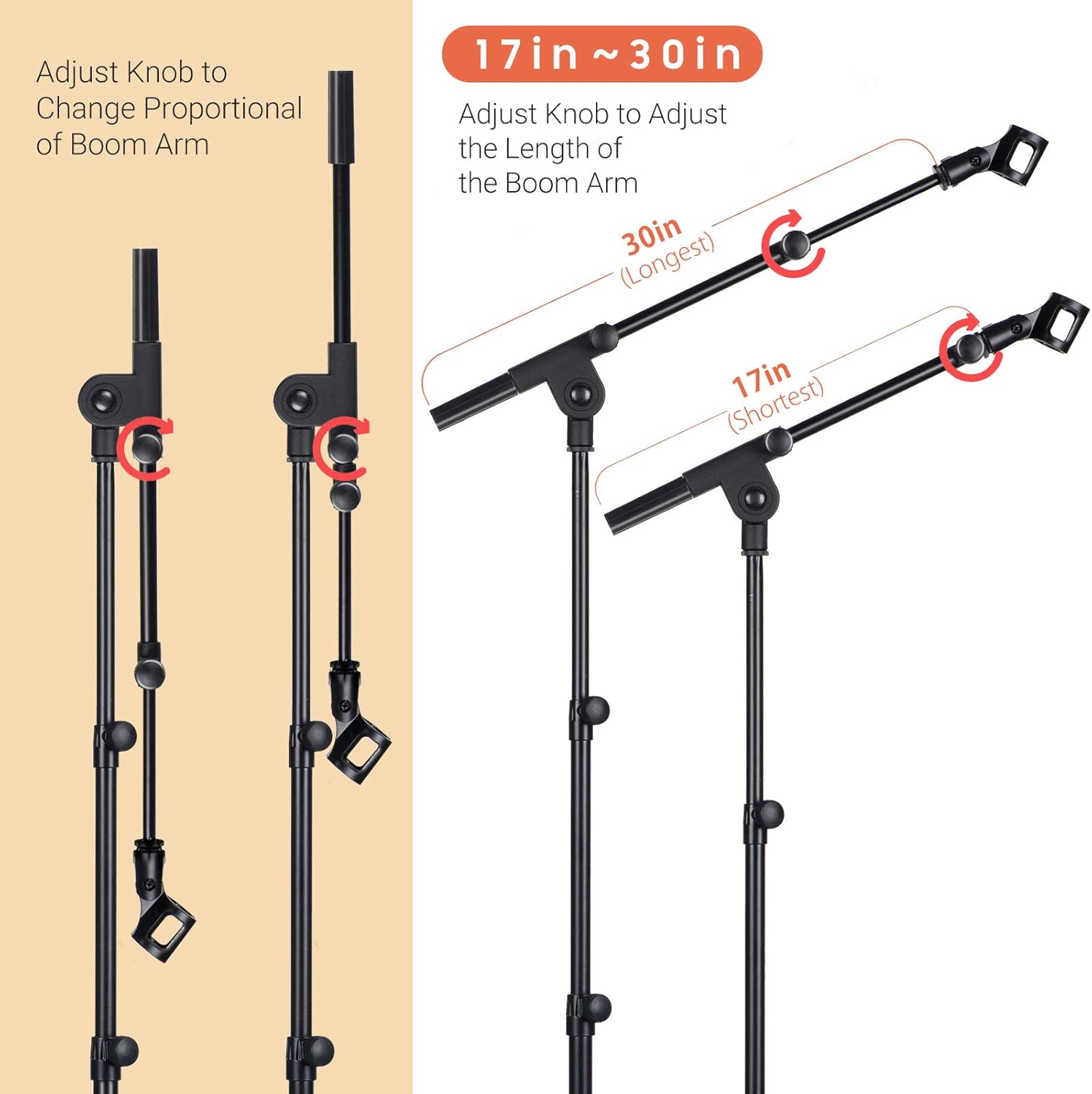 CAHAYA Tripod Microphone Stand Boom Arm Floor Mic Stand with Carrying Bag and 2 Mic Clips for Singing Performance Wedding Stage and Mic Mount CY0239 - Image 3