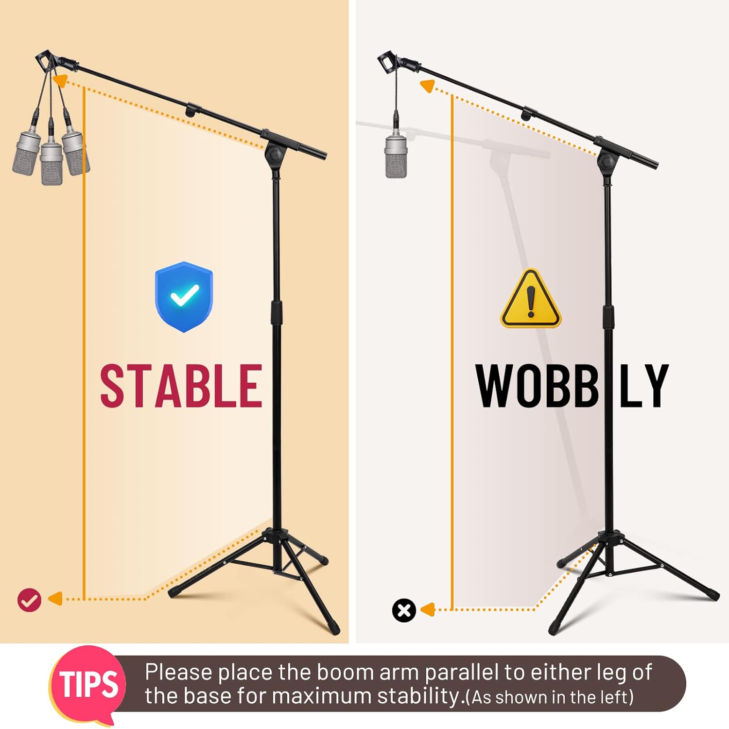 CAHAYA Tripod Microphone Stand Boom Arm Floor Mic Stand with Carrying Bag and 2 Mic Clips for Singing Performance Wedding Stage and Mic Mount CY0239 - Image 4