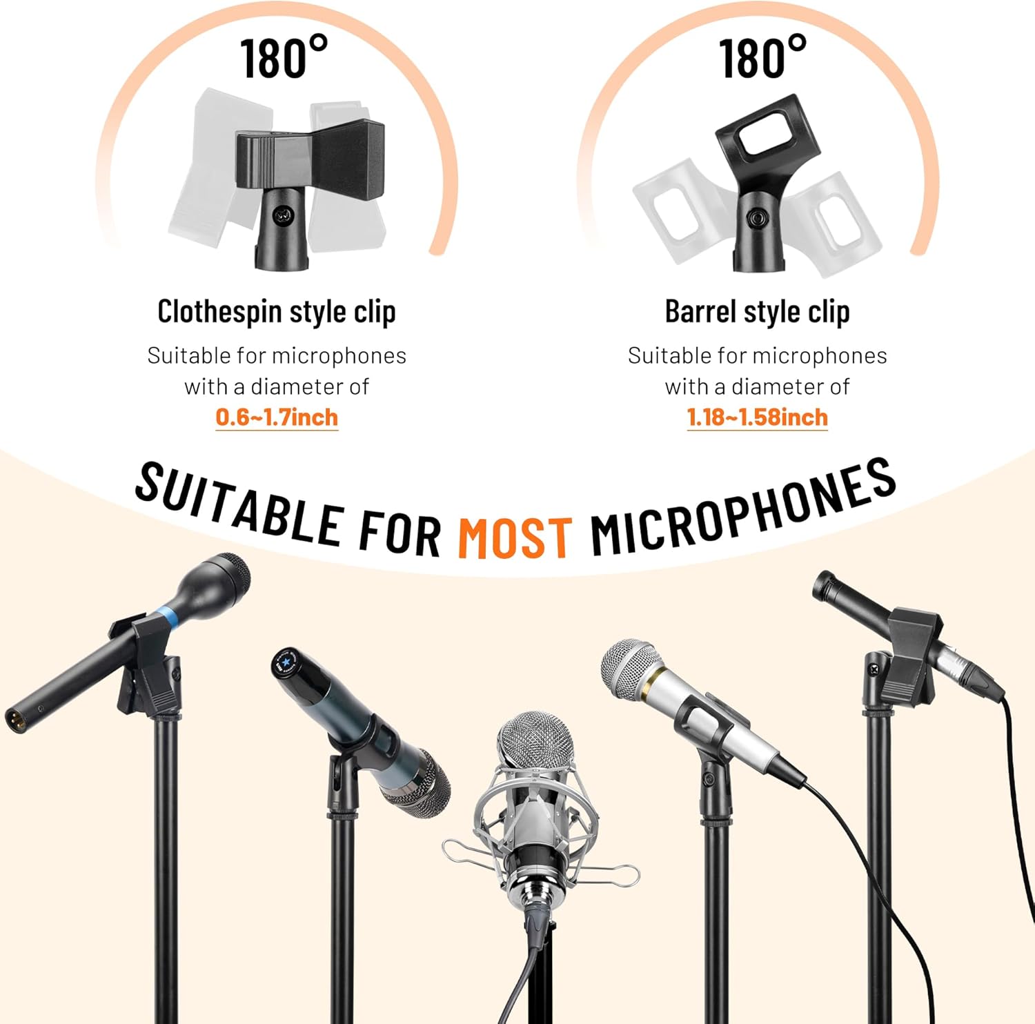 CAHAYA Tripod Microphone Stand Boom Arm Floor Mic Stand with Carrying Bag and 2 Mic Clips for Singing Performance Wedding Stage and Mic Mount CY0239 - Image 5