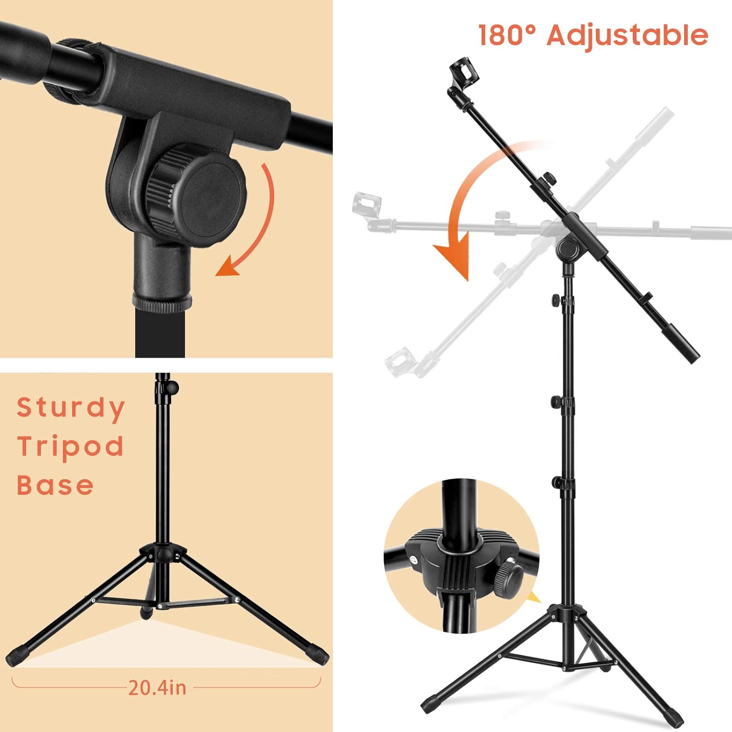 CAHAYA Tripod Microphone Stand Boom Arm Floor Mic Stand with Carrying Bag and 2 Mic Clips for Singing Performance Wedding Stage and Mic Mount CY0239 - Image 7