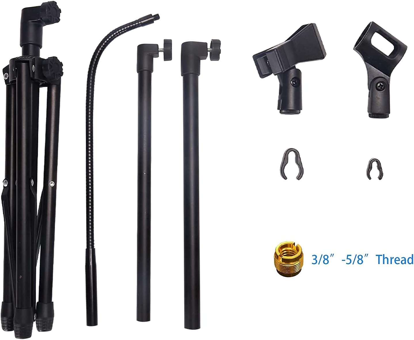 Mic Stand Boom Microphone Stands Tripod Gooseneck mic arm stand Height Adjustable 3'- 6' with Mic Clips and 3/8" - 5/8" Adapter Microphone stand for Singing - Image 7