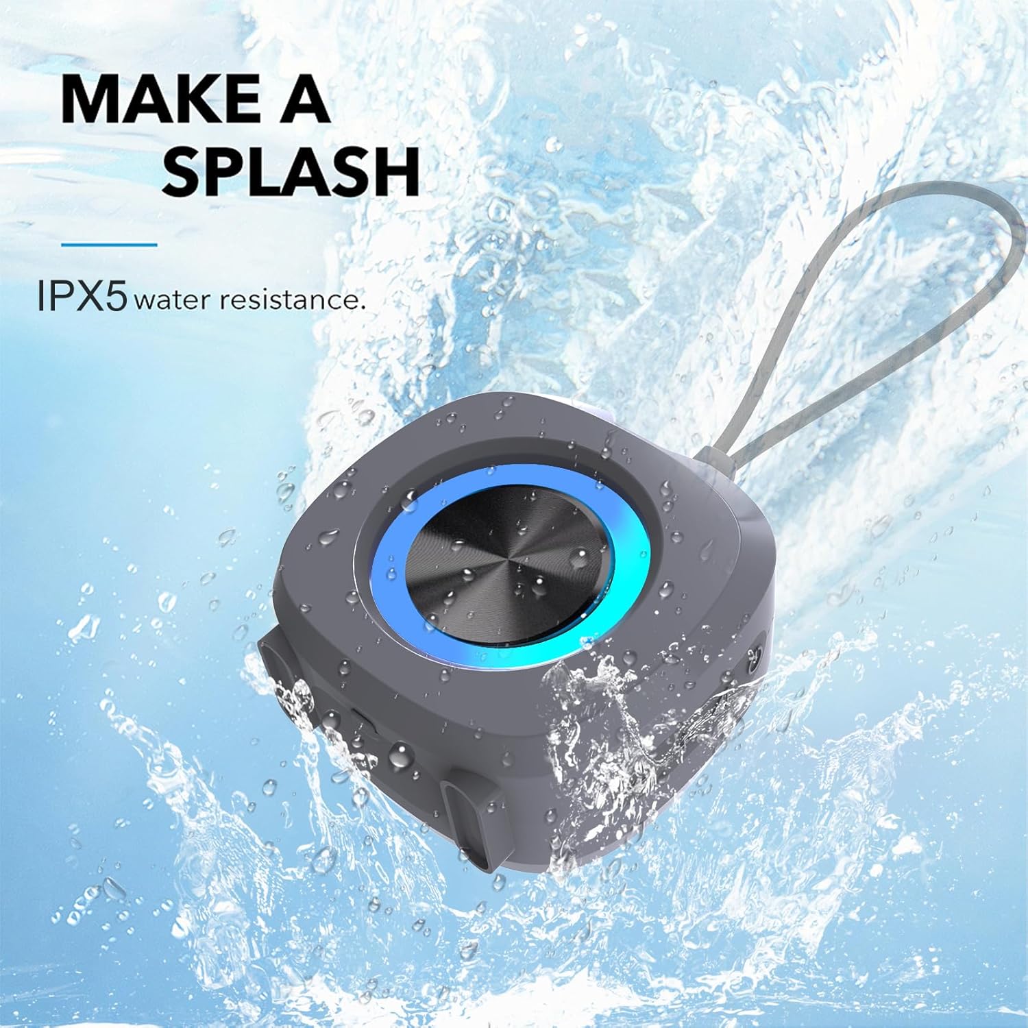 Speaker, Small Portable Bluetooth Wireless IPX5 Waterproof Shower Speaker,Loud Stereo Sound Deep Bass,TWS Paire, RGB Lights,Long Playtime for Outdoor Party, Great Gift,1PC(Gray) - Image 2