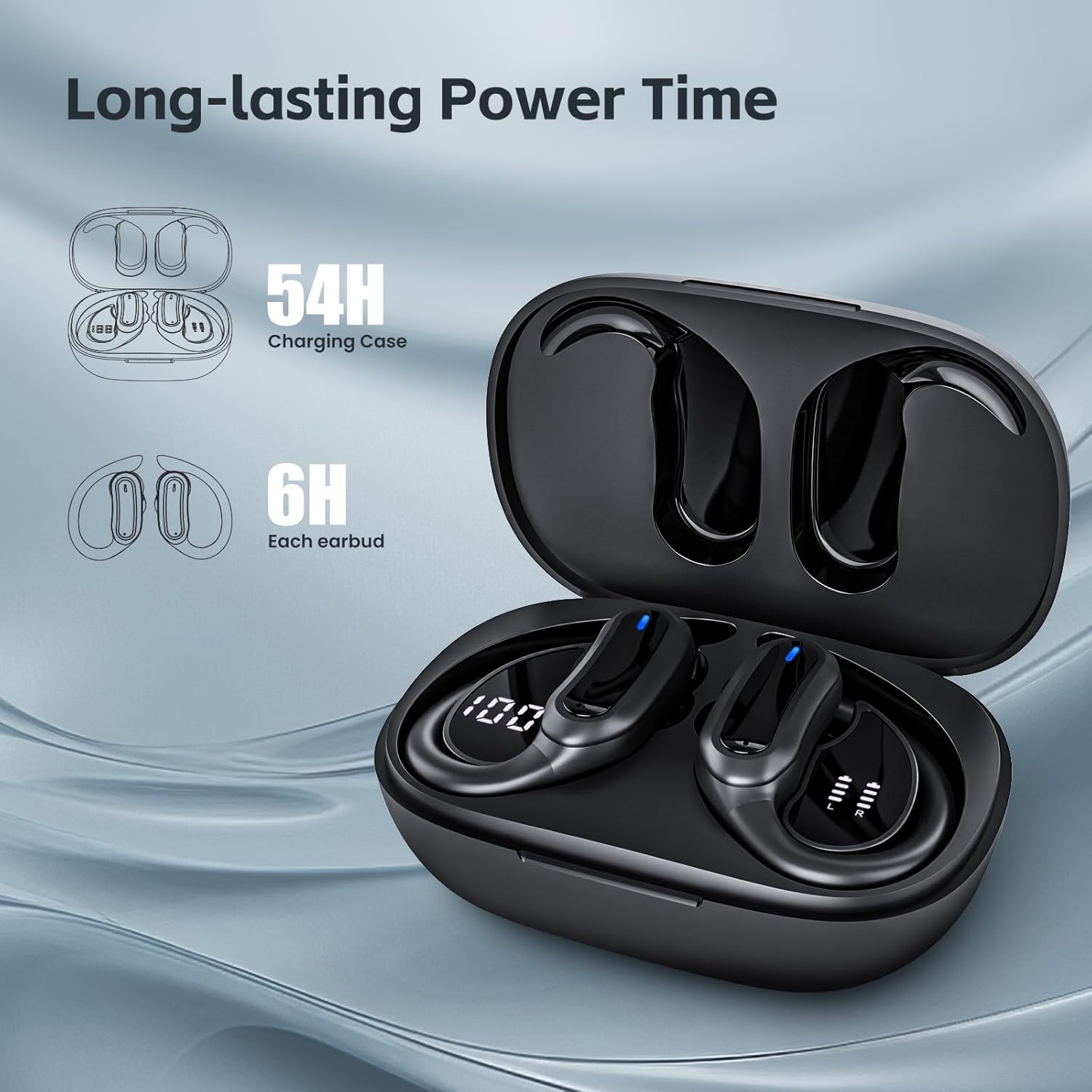 Wireless Earbuds, Bluetooth 5.4 Headphones, True Wireless Stereo Earphones with IPX7 Waterproof, Noise Cancelling Mic, Fast Charging and Comfort Fit Ear Buds for Sports/Workouts - Black - Image 3