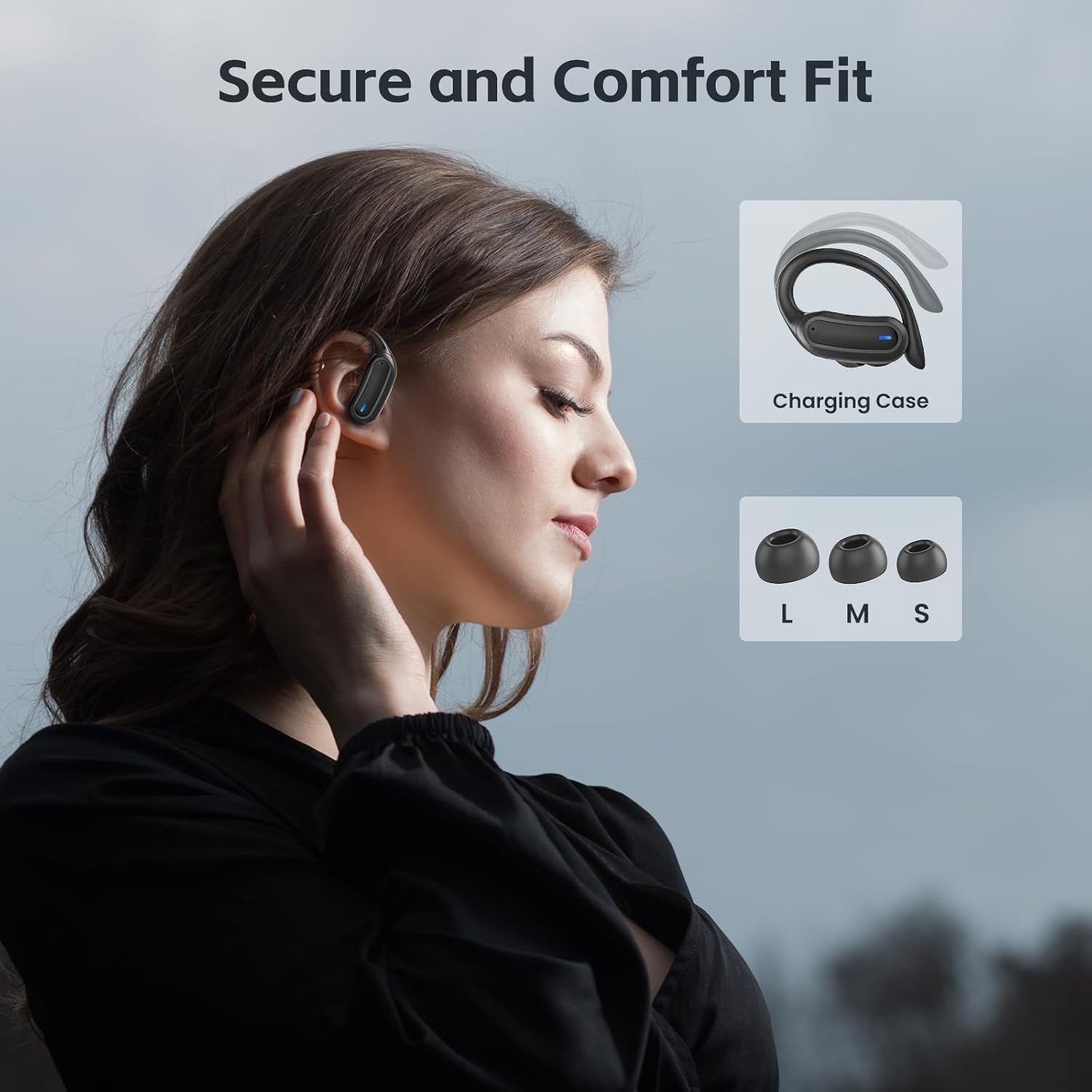 Wireless Earbuds, Bluetooth 5.4 Headphones, True Wireless Stereo Earphones with IPX7 Waterproof, Noise Cancelling Mic, Fast Charging and Comfort Fit Ear Buds for Sports/Workouts - Black - Image 4