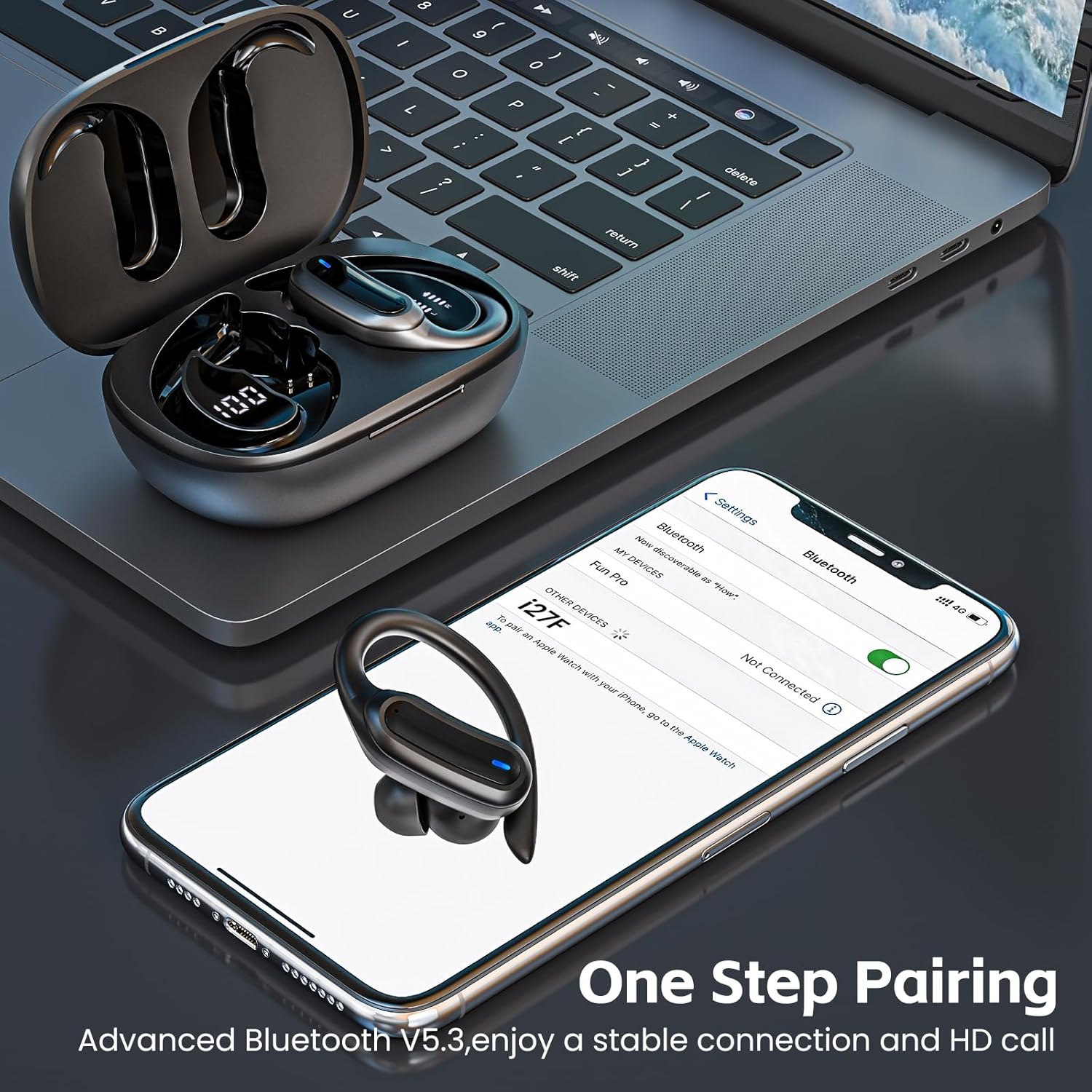 Wireless Earbuds, Bluetooth 5.4 Headphones, True Wireless Stereo Earphones with IPX7 Waterproof, Noise Cancelling Mic, Fast Charging and Comfort Fit Ear Buds for Sports/Workouts - Black - Image 5