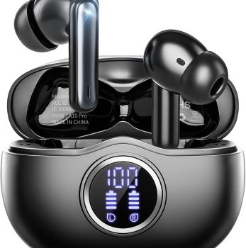 A10 Pro Wireless Earbuds, Bluetooth 5.3 Headphones HiFi Stereo 50H Playback LED Digital Display Ear Buds with ENC Noise Canceling Headset, IPX7 Waterproof Earphones for Gym/Running/Work