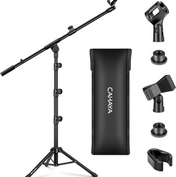 CAHAYA Tripod Microphone Stand Boom Arm Floor Mic Stand with Carrying Bag and 2 Mic Clips for Singing Performance Wedding Stage and Mic Mount CY0239